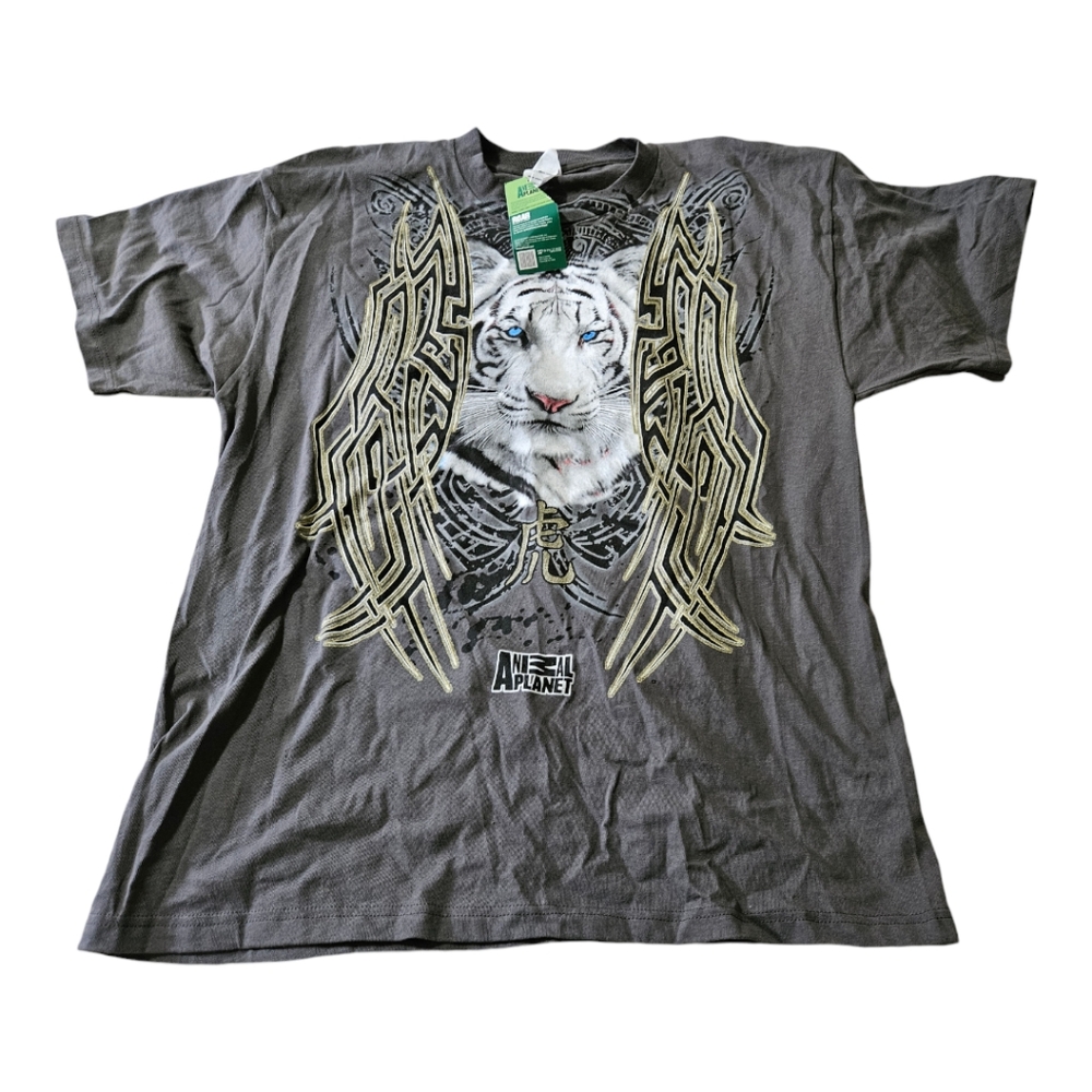 Animal planet white tiger Mens gray shirt XL